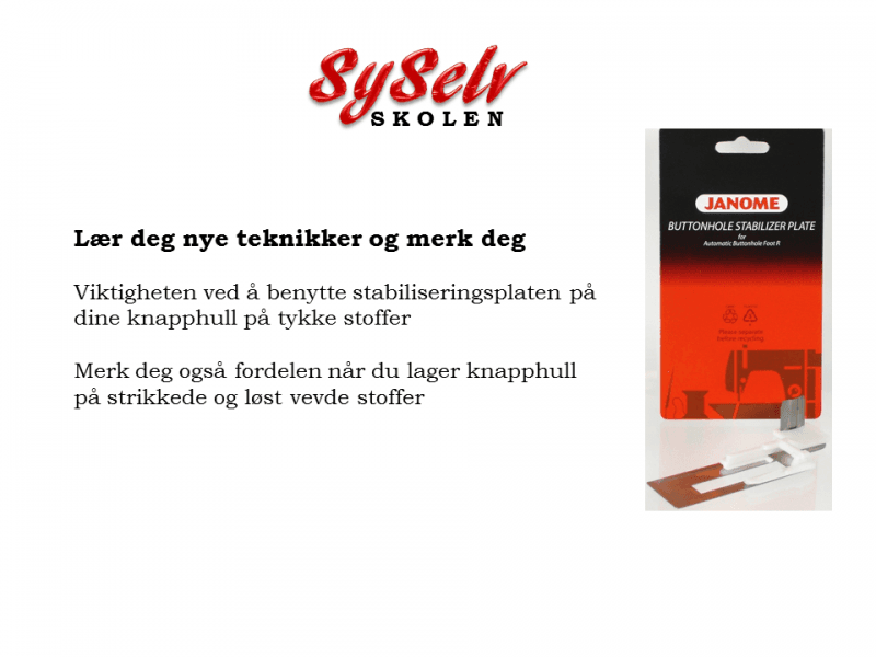 KNAPPHULL STABILISERINGSPLATE INKL. FESTE
