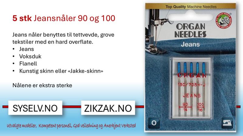5 pk Organ Jeans nåler  100